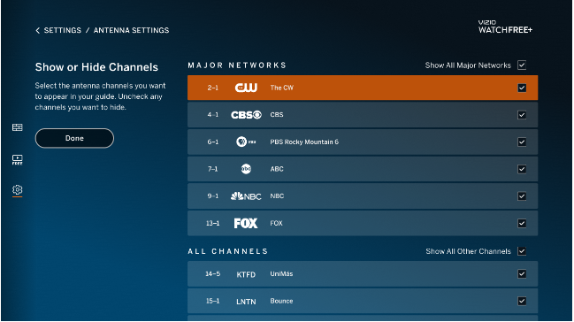 Where are my channels WatchFree Over the Air Channel Features