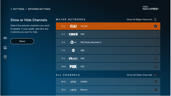 Where are my channels? (WatchFree+ Over the Air Channel Features 